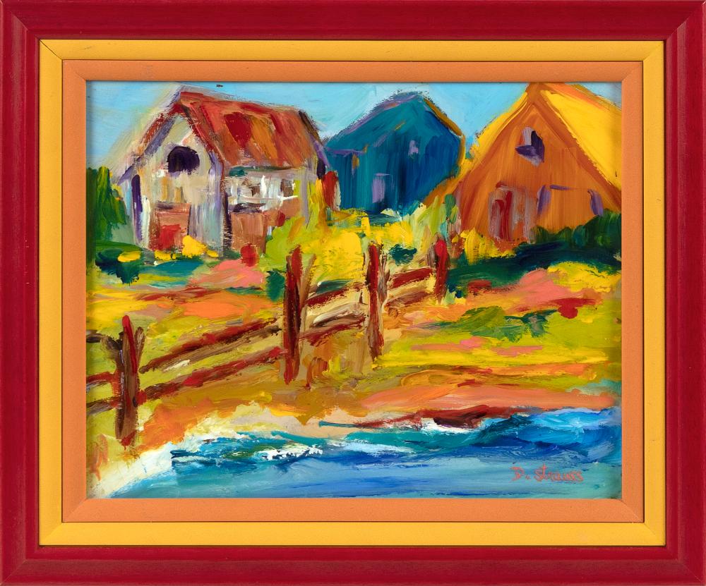 Appraisal: DOROTHY STRAUSS MASSACHUSETTS CONTEMPORARY COASTAL SCENE WITH HOUSES OIL ON