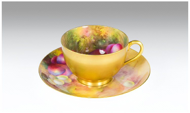 Appraisal: Royal Worcester 'Fruit' Cup and Saucer Cup Hand Painted Interior