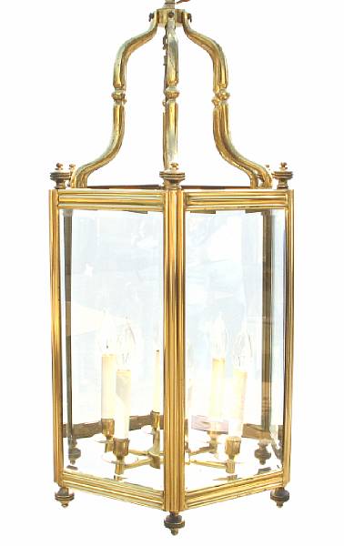 Appraisal: A George III style gilt metal hexagonal hall lantern height