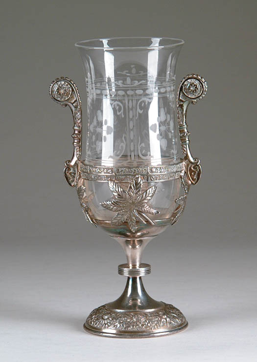 Appraisal: GLASS AND SILVER PLATED VASE The silver plated frame has