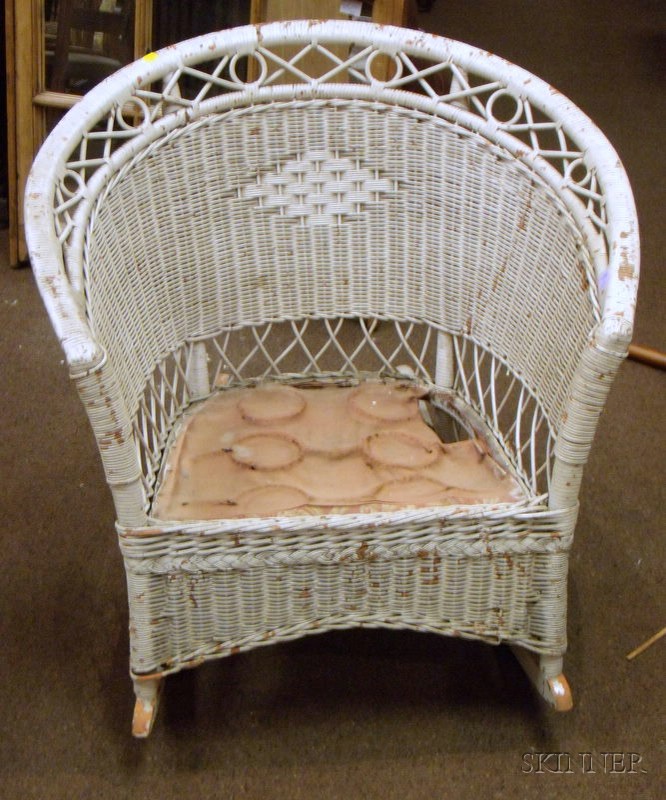 Appraisal: White-painted Woven Wicker Armrocker