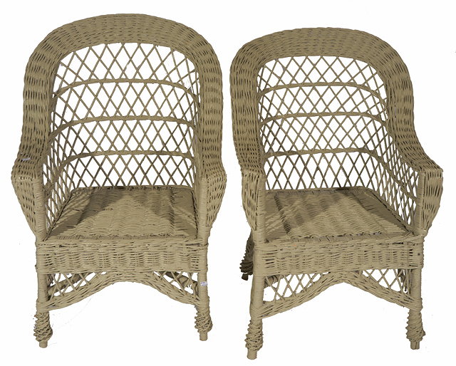 Appraisal: A PAIR OF PAINTED WICKER ARMCHAIRS each cm wide