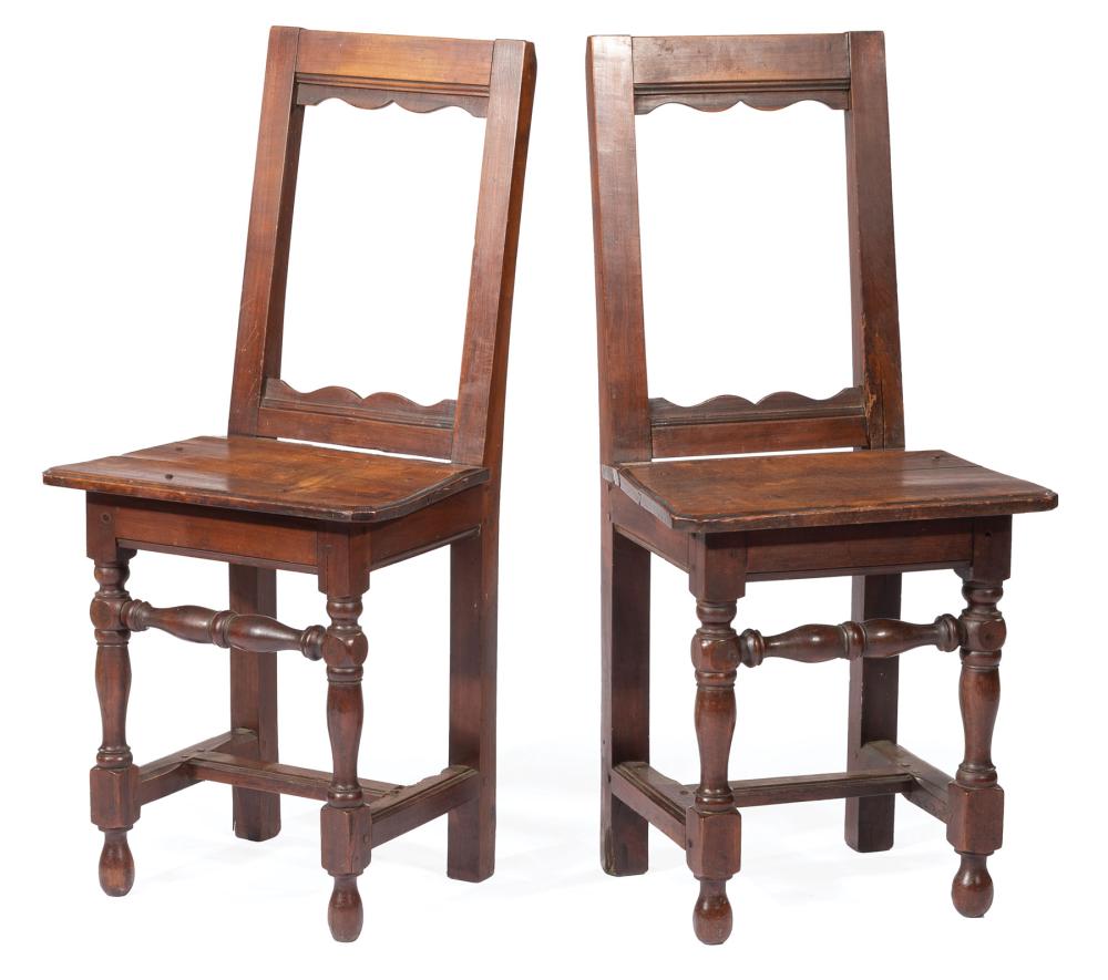 Appraisal: Pair of Antique French Children's Fruitwood Back Stools late th