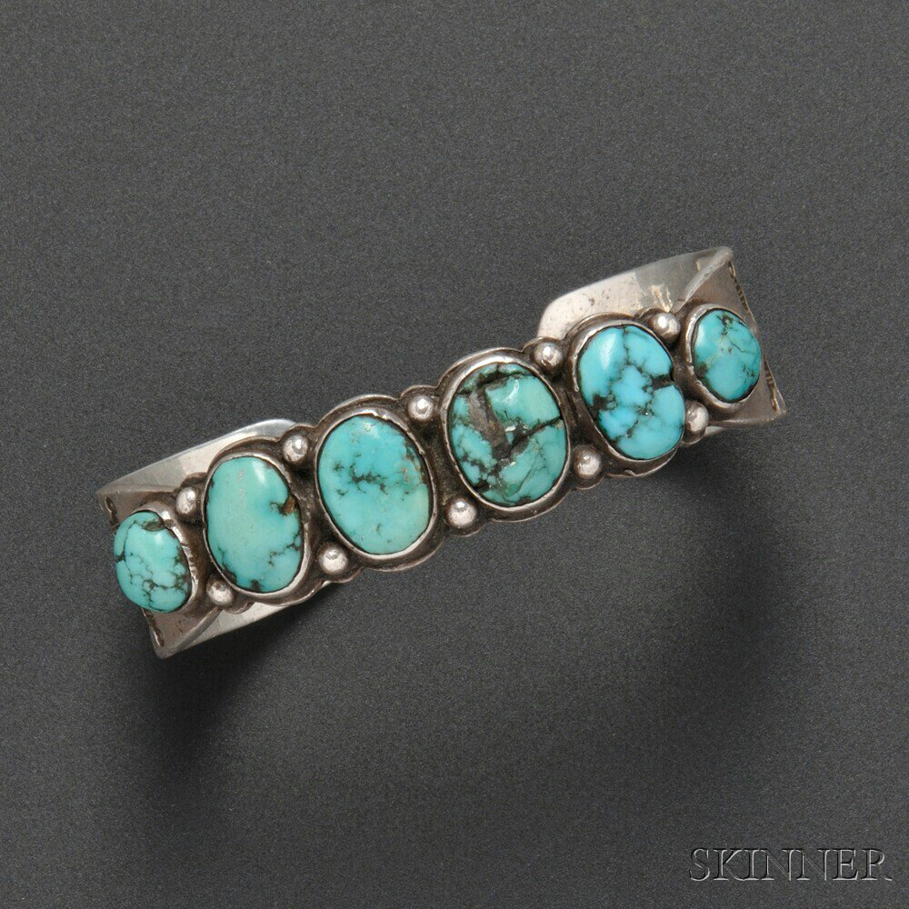 Appraisal: Navajo Silver and Turquoise Bracelet with six stone settings and