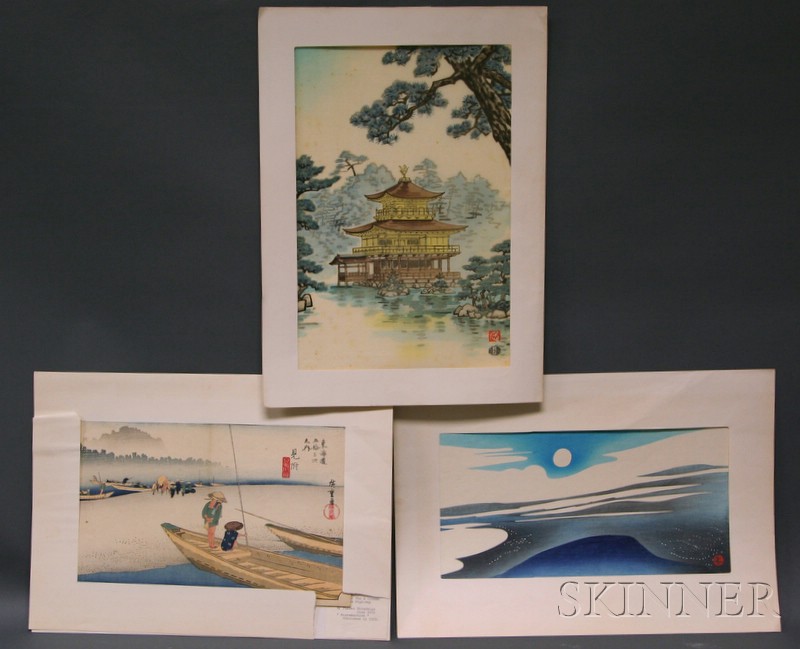 Appraisal: Three Japanese Woodblock Prints including a woodblock copy of Hiroshige's