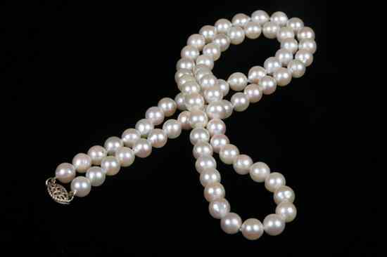 Appraisal: IN MATCHED CULTURED PEARL NECKLACE pearls K yellow gold filigree