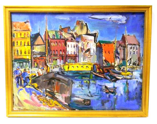 Appraisal: Marion Huse American - European Quay oil on canvas unsigned