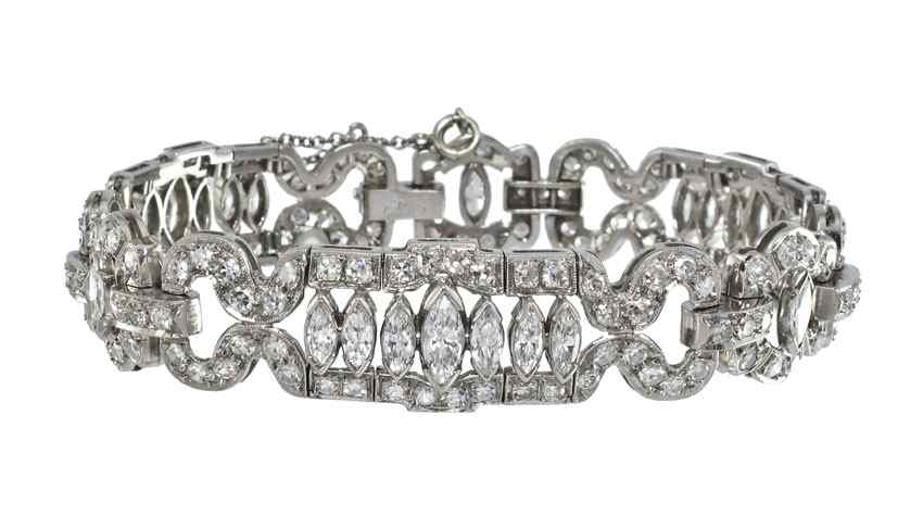 Appraisal: A MOST IMPRESSIVE 's ART DECO PLATINUM AND DIAMOND BRACELET