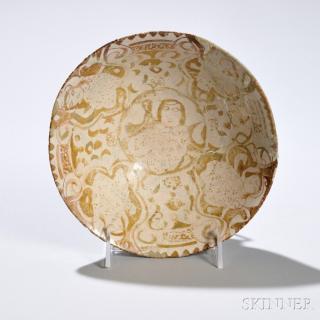 Appraisal: Beige and Brown Kashan Lustre Bowl Beige and Brown Kashan