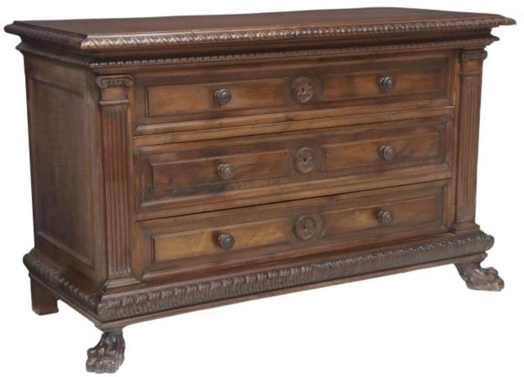 Appraisal: Italian Renaissance Revival walnut commode early th c three drawers