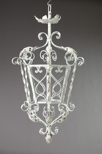 Appraisal: Large Spanish-Style Wrought-Iron Outdoor Hanging Lantern of hexagonal caged form