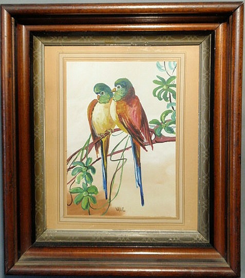 Appraisal: Watercolor painting of two colorful birds signed l c Valle