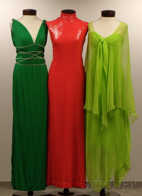 Appraisal: Three Vintage s Gowns all unlabeled including a sleeveless red