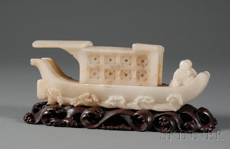 Appraisal: Marble Boat China early th century two figures on a