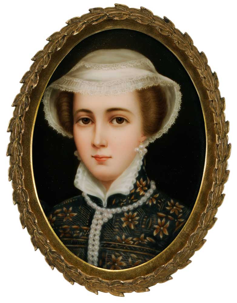 Appraisal: Hutschenreuther Porcelain Plaque early th century Beauty Wearing Pearls and