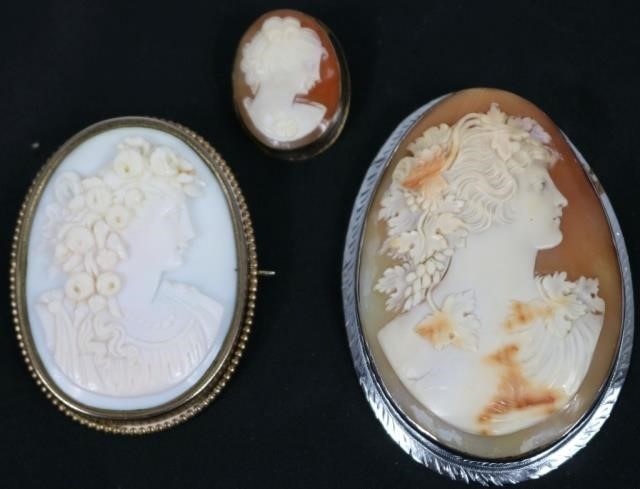 Appraisal: VICTORIAN CAMEO PINS ONE IS ONE IS AND ONE IS