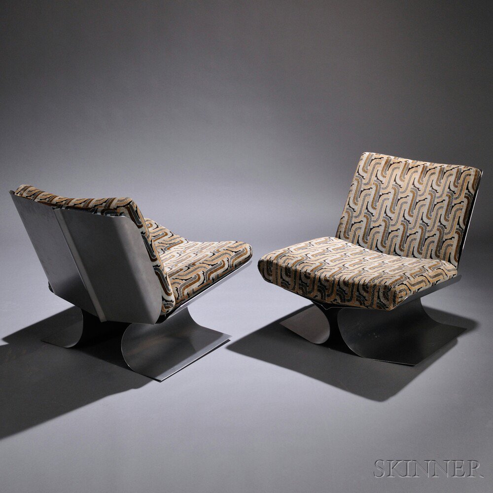 Appraisal: Pair of Fran ois Monnet Slipper Chairs Stainless steel and