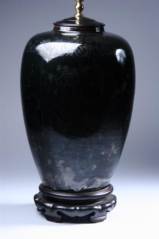 Appraisal: CHINESE MIRROR BLACK PORCELAIN VASE th century - in high