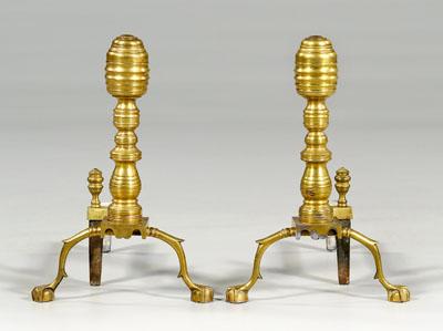 Appraisal: Pair Empire style brass andirons heavy cast brass paw feet