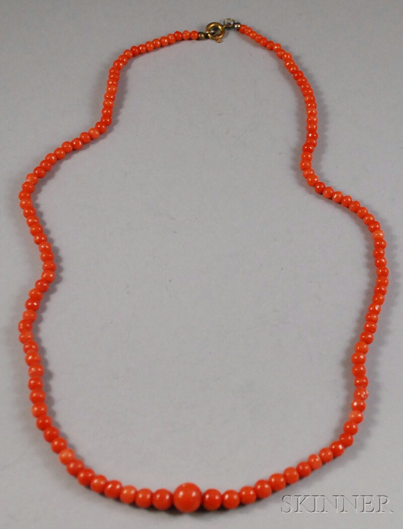 Appraisal: Graduated Coral Bead Necklace beads dia to mm lg in