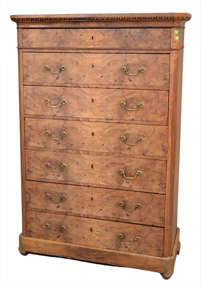 Appraisal: Continental Burlwood Tall Chest having seven drawers th century height