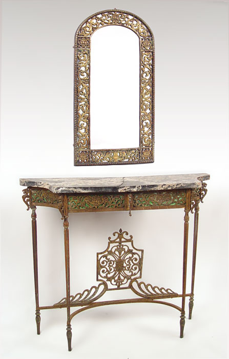 Appraisal: OSCAR BACH CONSOLE FOYER TABLE MIRROR Mirror and table with