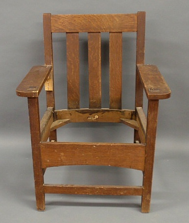 Appraisal: Arts Crafts oak armchair h x w x d