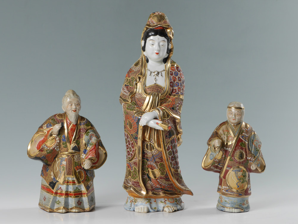 Appraisal: SATSUMA EARTHENWARE FIGURES pieces total to include Figure of woman