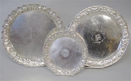 Appraisal: Three sterling silver repousse tray svarious makers th century