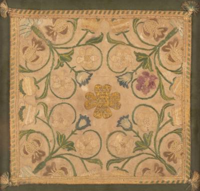 Appraisal: An Elizabethan chalice cover finely embroidered flowers and foliate decoration