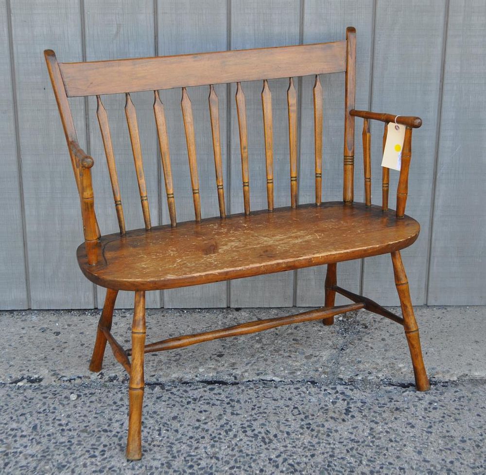 Appraisal: Country Arrowback Windsor Pine Bench high wide deep Seat height