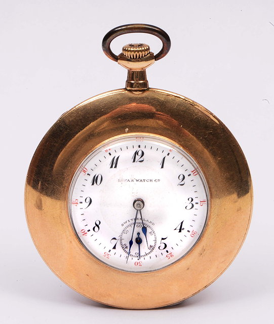 Appraisal: Gold plated pocket watchwith enamel dial and top wind mechanism