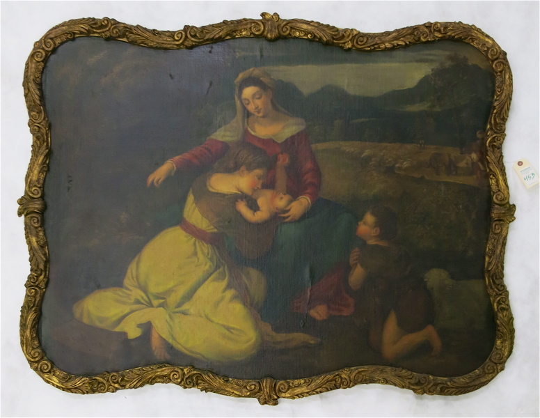 Appraisal: HOLY FAMILY OIL ON CANVAS LAID ON BOARD Madonna and