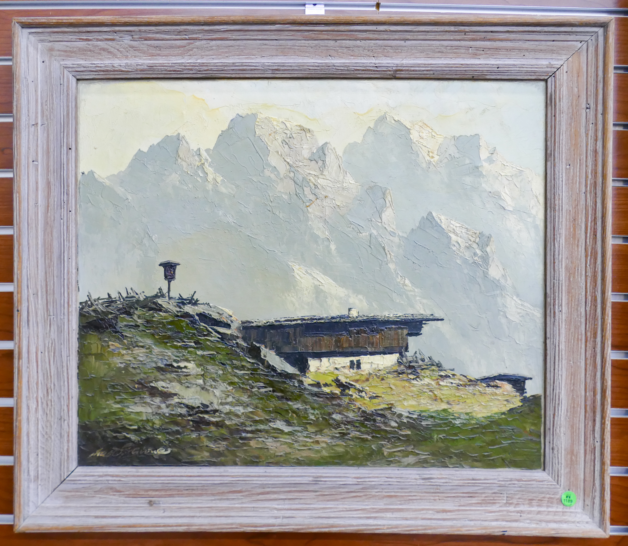 Appraisal: Vintage Swiss Alps Landscape Oil on Canvas Framed ''x ''