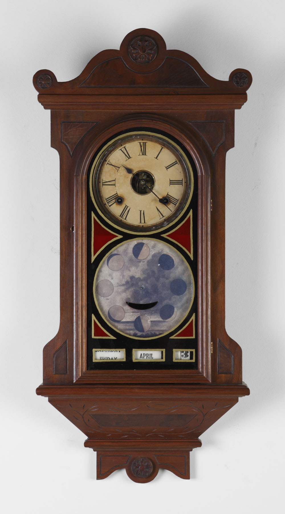 Appraisal: MaComb Hanging Calendar Walnut case in warm old patina Original