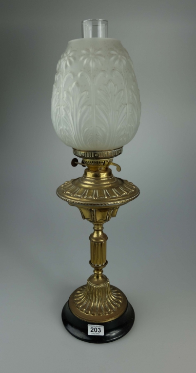 Appraisal: Edwardian brass duplex oil lamp with glass shade height cm