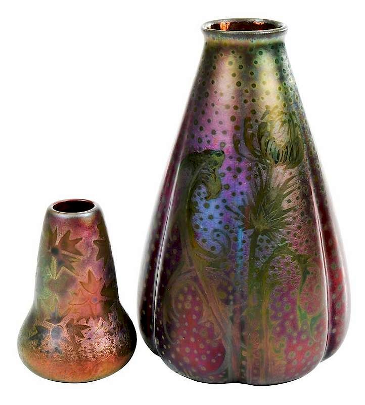 Appraisal: Two Signed Weller Sicard Iridescent Lustre Vases American early th