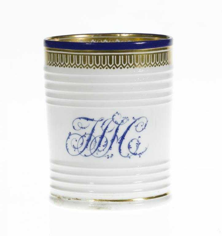 Appraisal: A DERBY MUG cylindrical and turned with grooved bands painted