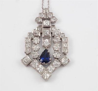 Appraisal: An Art Deco diamond and sapphire pendant Set with graduated