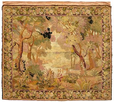 Appraisal: Hand-loomed tapestry woodland scene with distant castle probably Continental th