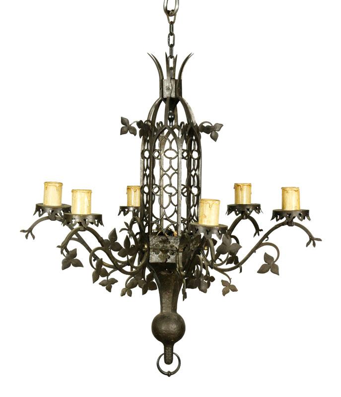 Appraisal: - Antique Wrought Iron Chandelier Antique chandelier hand wrought iron