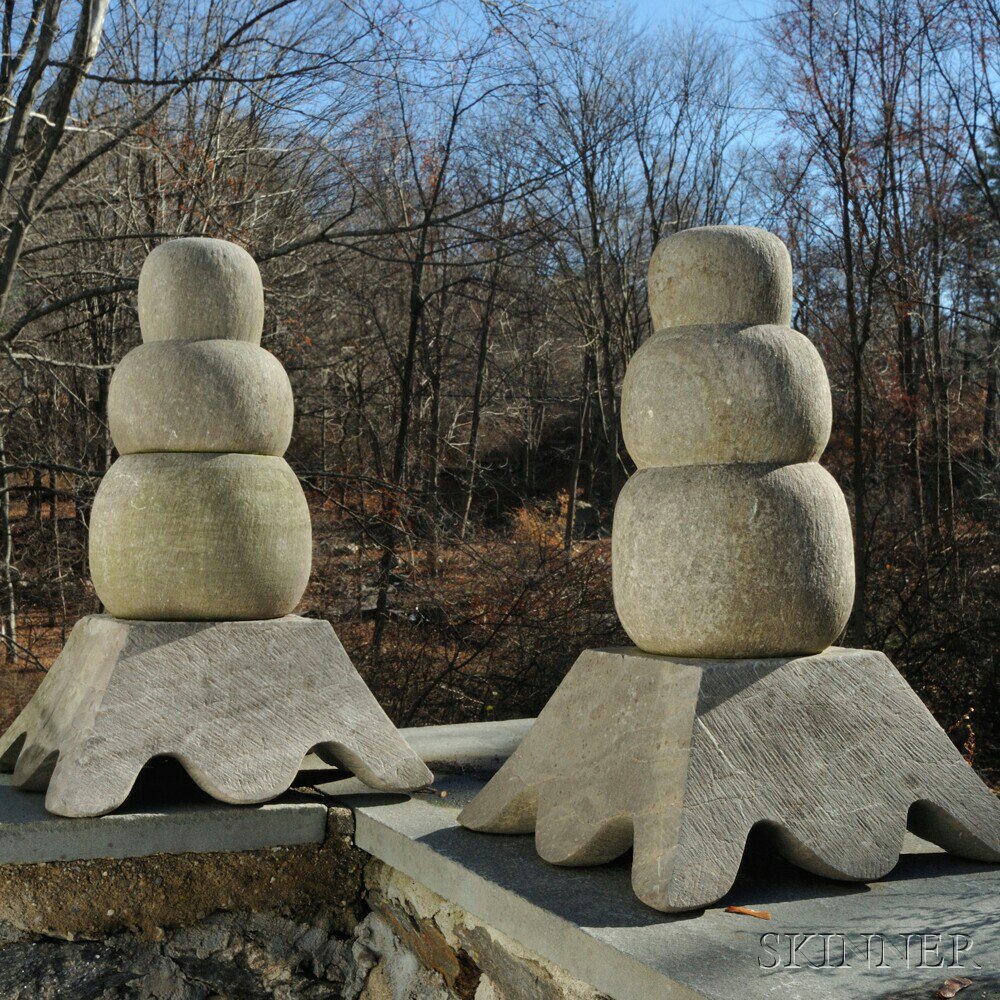 Appraisal: Pair of Stone Markers China th th century probably limestone