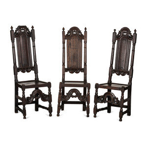 Appraisal: Three English Carved Oak Paneled Back Side Chairs Circa Height