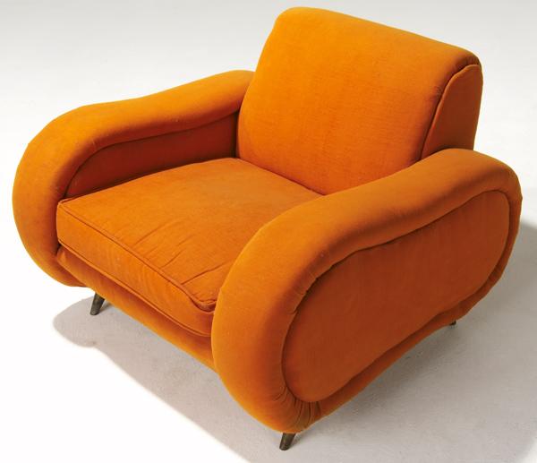 Appraisal: ZANUSO Lounge chair on spring foundation upholstered in orange cotton