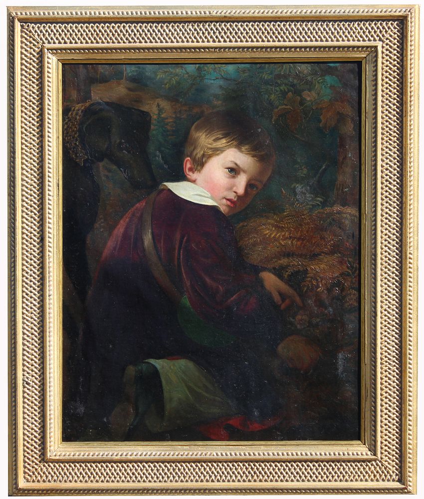 Appraisal: th C Signed Portrait of Boy w Hound th C