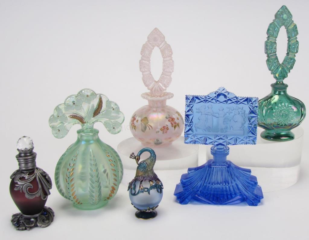 Appraisal: Group of Ornate Glass Perfume Bottles six total including Pesnicak