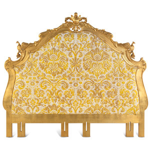 Appraisal: A Giltwood Headboard with Fortuny Upholstery th Century Height x