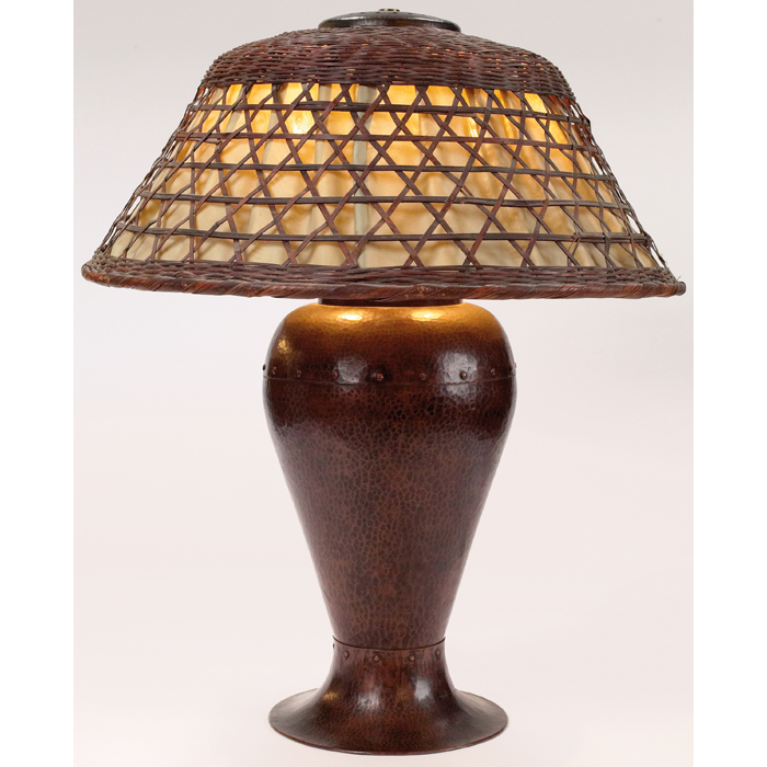 Appraisal: Gustav Stickley lamp bold form with a large riveted hammered