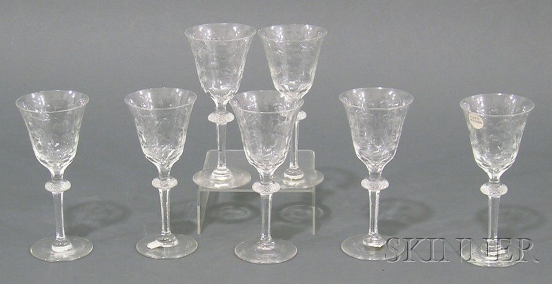 Appraisal: Seven American Wheel-cut Colorless Glass Wine Stems early th century