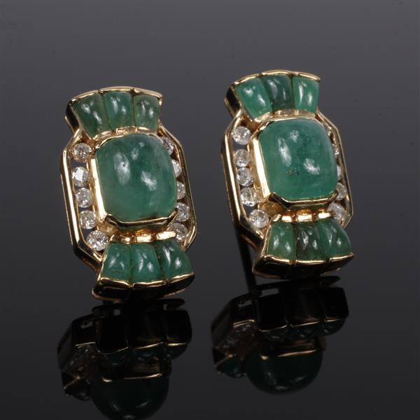 Appraisal: Yellow Gold K Emerald and Diamond Earrings dwt